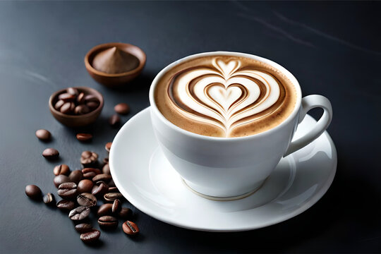  coffee that exudes whimsical romance, with a heart design made from milk | Generative AI