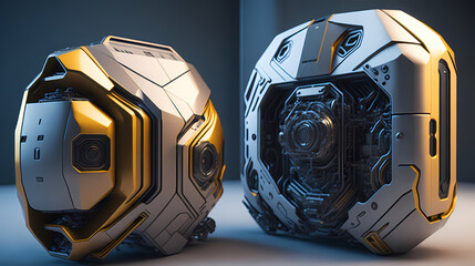 futuristic gadgets with elegant design and advanced features, cutting-edge technology and innovation, realistic 3D renderings, Generative AI