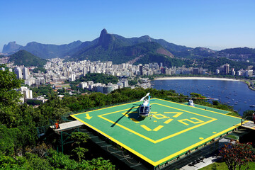 Helipad on Urca Hill with Rio de Janeiro cityscape and Corcovado mountain on the background, Rio de Janeiro, Brazil © zigres