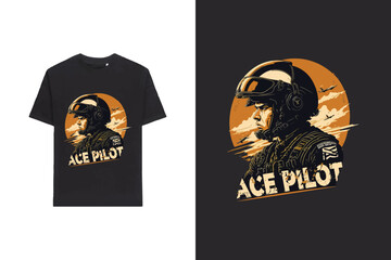 t-shirt featuring a bold typographic arrangement of the phrase Ace Pilot