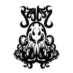 Monochrome limbs of the sea monster kraken. Vintage vector illustration,kraken lettering custome