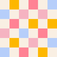 Checkerboard background. Geometric pastel square texture in vintage style. Plaid pattern background. Groovy hippie chessboard pattern.
