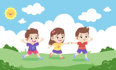 Obraz na płótnie Canvas Vector happy kids together vector illustration