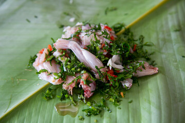 Jungle Frog recipe.The patarashca consists of a dish with ingredients from the region wrapped in...