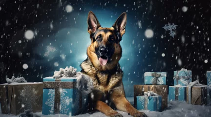 Fotobehang portrait dog german shepherd christmas generativa IA © Victor
