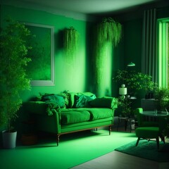 psychologist, psychotherapy or relaxation room in green color