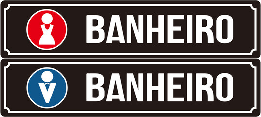 two signs that indicate bathroom for men and bathroom for women in Portuguese language.