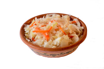 Salted cabbage salad in a clay bowl.