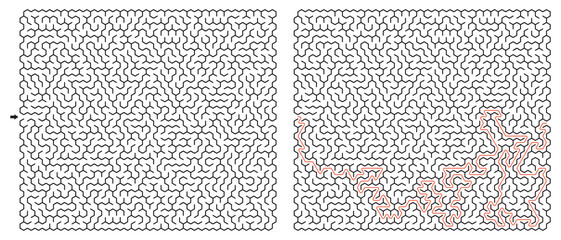 Labyrinth vector graphic. Hexagon (honeycomb) shape, complex maze (labyrinth) game illustration.