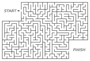 Labyrinth or maze with entry and exit. Puzzle or logical game in rectangle shape. Vector and illustration template.
