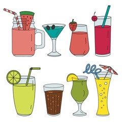 Cold refreshment summer drink. Set of smoothies in different cups