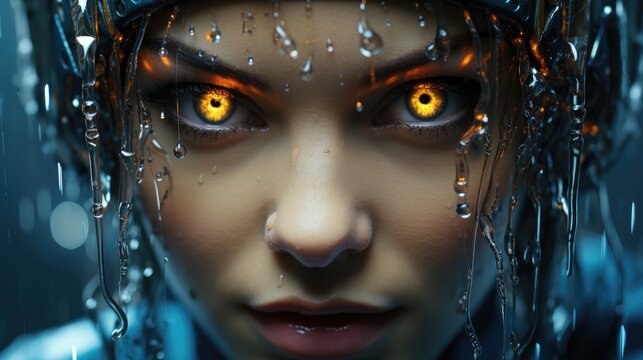 Futuristic shot, human merging with digital code. Generative AI