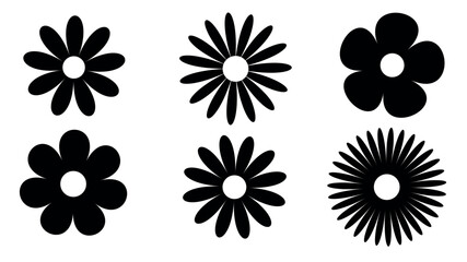 black silhouette of daisies, black flowers, flowers set, Simple chamomile set	 - obrazy, fototapety, plakaty