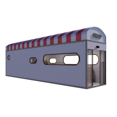 3d Illustration rendering old shipping container is converted into a shop or mini market  with PNG transparent background