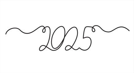 Continuous one line drawing of 2025 New Year - obrazy, fototapety, plakaty