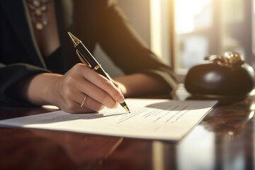 businesswoman signing her document with Generative AI