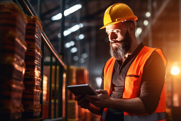 engineer man using digital tablet in factory with Generative AI