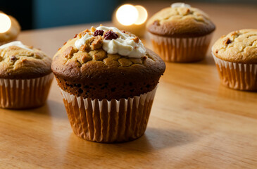 Bunch Muffins display on a light background 