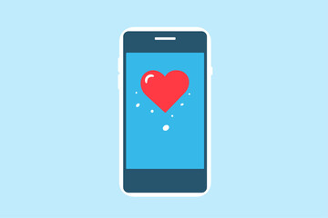 Heart on the phone screen. Phone with a love message. Application for finding love.