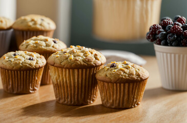 Bunch Muffins display on a light background 