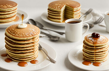 Bunche of pancakes on White background