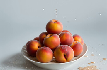 Peaches on a plate isolated - Light backhround