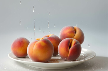 Peaches on a plate isolated - Light backhround