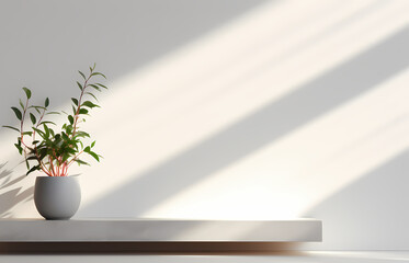 white podium on white concrete wall with sunlight	