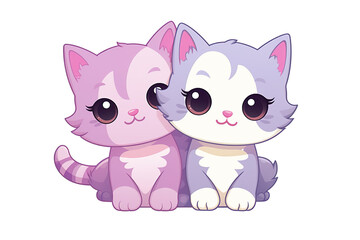 Fototapeta premium kawaii cute cats, kittens sticker image, in the style of kawaii art, meme art, animated gifs isolated white background PNG