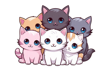 Fototapeta premium kawaii cute cats, kittens sticker image, in the style of kawaii art, meme art, animated gifs isolated white background PNG