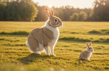 Rabbits posing in nature on a summer day- Easter 