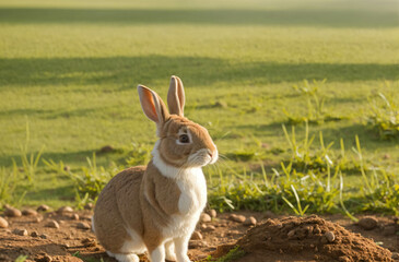 Rabbit posing in nature on a summer day- Easter 