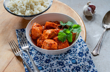 Salmon curry with basmati rice