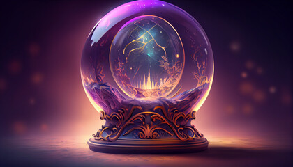  Illustration of magic crystal ball or glowing fortune teller sphere. Mystic background concept Ai generated image  - obrazy, fototapety, plakaty