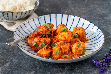 Salmon curry with basmati rice