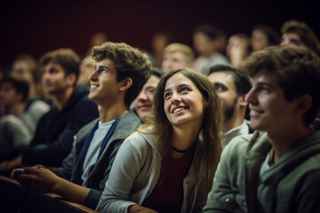 students listening to lecture at a lecture theatre with Generative AI