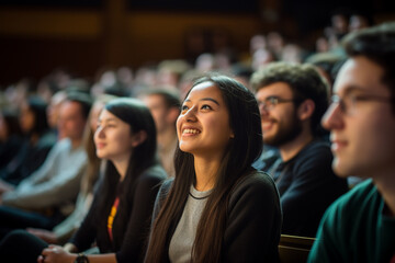 students listening to lecture at a lecture theatre with Generative AI