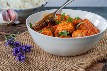 Salmon curry with basmati rice