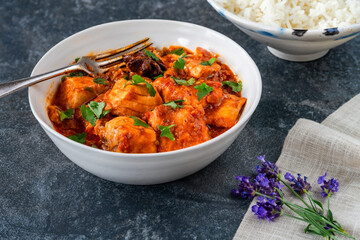 Salmon curry with basmati rice