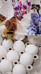 eggs are prepared for coloring with a cloth. Methods of decorating Easter eggs. Close-up