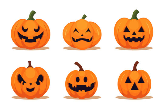 Set of halloween pumpkins, funny faces. autumn vacation. Beautiful pumpkins with emotions. Vector illustration.