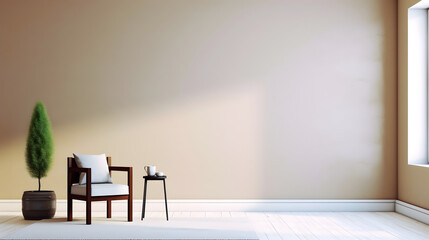 Interior home design. Minimalistic living room decoration. AI generated.