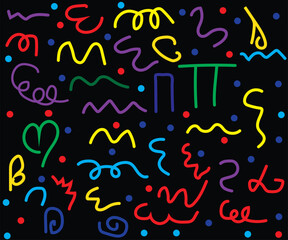 Children art background with colorful line doodle style seamless pattern and vector illustration design.