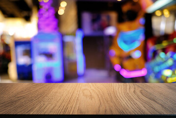 Empty wooden table in front of abstract blurred background of coffee shop . can be used for display or montage your products.Mock up for display of product