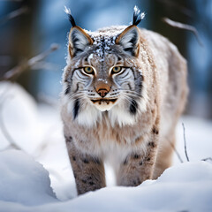 Portrait d'un lynx dans la neige - IA générative