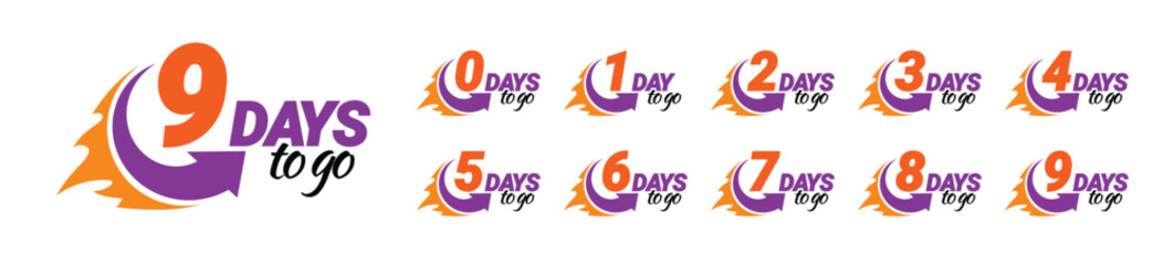 Countdown left days banner. count time sale. Nine, eight, seven six five four three two one zero days left. Vector illustration