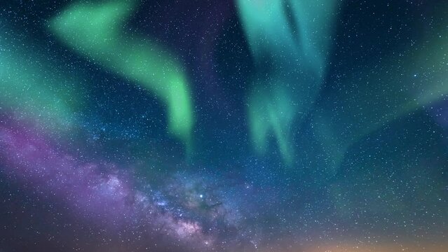 Aurora Purple Green and Milky Way Galaxy Loop