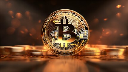 Bitcoin logo displayed on a physical golden coin Generative AI