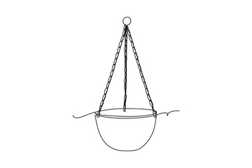 continuous line hanging plant pot vector illustration