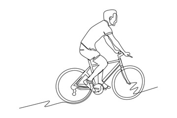 continuous line vector illustration of woman on a bicycle